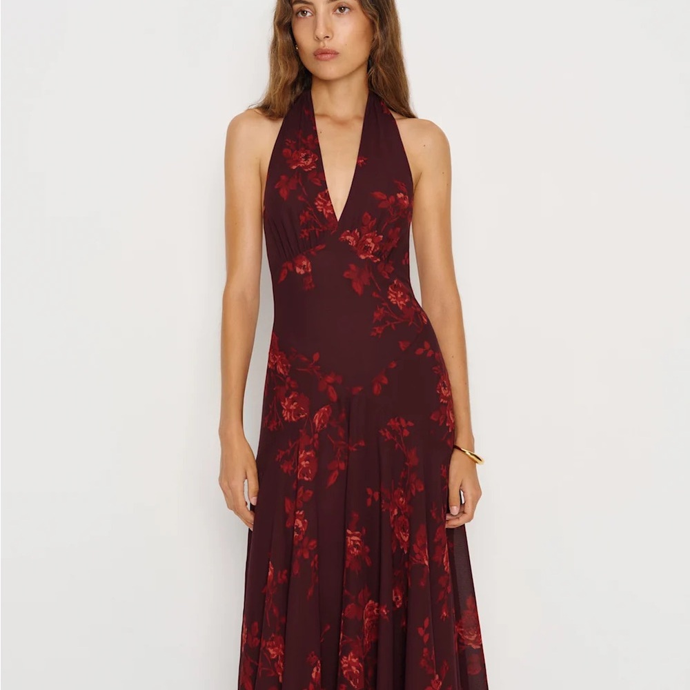 Reformation Burgundy Floral Midi Dress